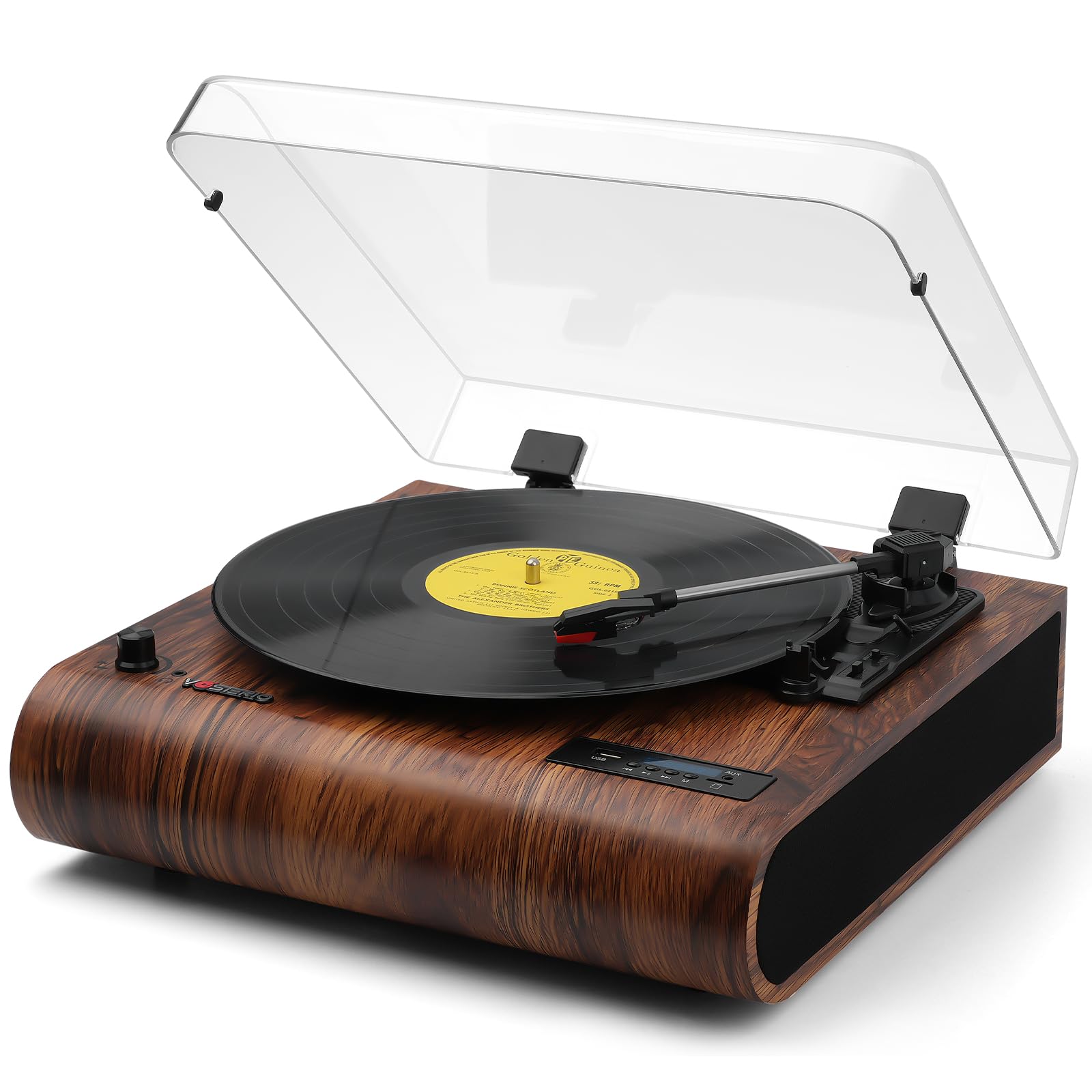 Photo 1 of VOSTERIO Bluetooth Record Player, 3 Speed Turntable with Built-in Speakers, Retro LP Vinyl Player with BT Input & Output, FM Radio, USB & SD Card Recording, Aux in, LED Display