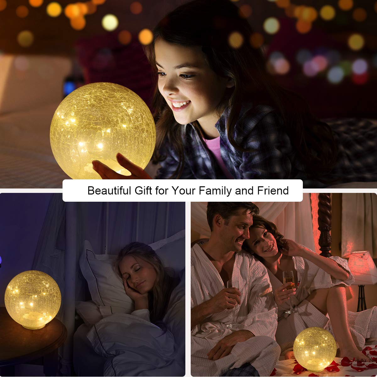 3 Pack Christmas Glass Ball LED Garden Light Wireless Gazing Lighting Crackle Globe Mood Lights Night Lamp Crystal Ball Lamps for Garden Patio Holiday Party Celebration Home Nursery Decoration