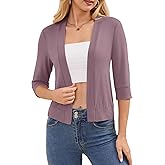 DouBCQ Shrugs for Women 3/4 Sleeve Cropped Cardigan Open Front Lightweight Bolero