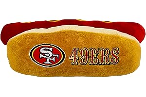 Pets First NFL SAN Francisco 49ERS HOT Dog Plush Dog & CAT Squeak Toy - Cutest HOT-Dog Snack Plush Toy for Dogs & Cats with Inner Squeaker & Beautiful Football Team Name/Logo, 8 x 5 x 3 Inches