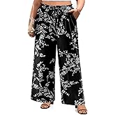 syoss Plus Size Wide Leg Pants for Women Summer Long Palazzo Pants Flowy Trousers with Pockets