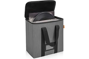 BQKOZFIN Vinyl Record Storage Box for 12-inch Records, 13.8 x 6.7 x 13.8 Inch Collapsible Carry LP Record Organizer Crate wit
