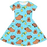 Pointodoor Girls Short Sleeve Dresses Summer Twirly Skater Dress with Pockets for 2-14 Years Old