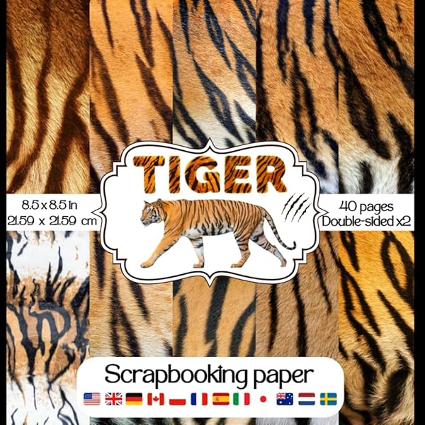 Tiger print scrapbook paper, 8.5x8.5, 1Design, 20 Double