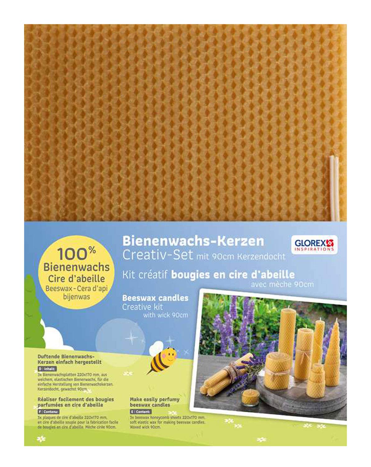 GLOREX 6 8605 155 Beeswax Honeycomb Set 3 Plates Made of 100% Beeswax and 1 Waxed Wick for Making Honeycomb Candles