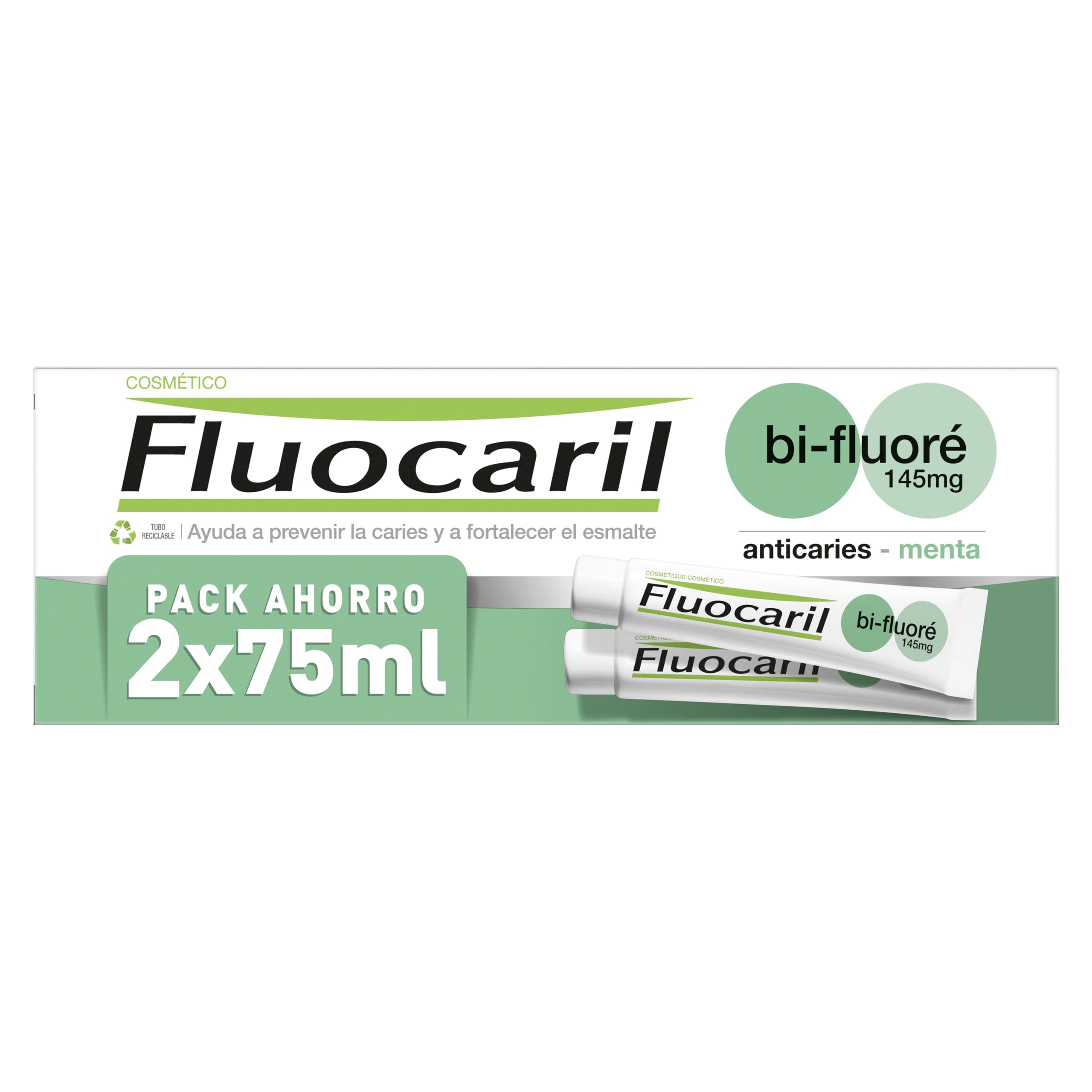 FLUOCARIL Bi-Fluoré 145 mg Toothpaste Anticaries Mint Enamel, Strong Teeth, Clinically Proven Effectiveness, Fresh Breath Pack of 2 x 75 ml
