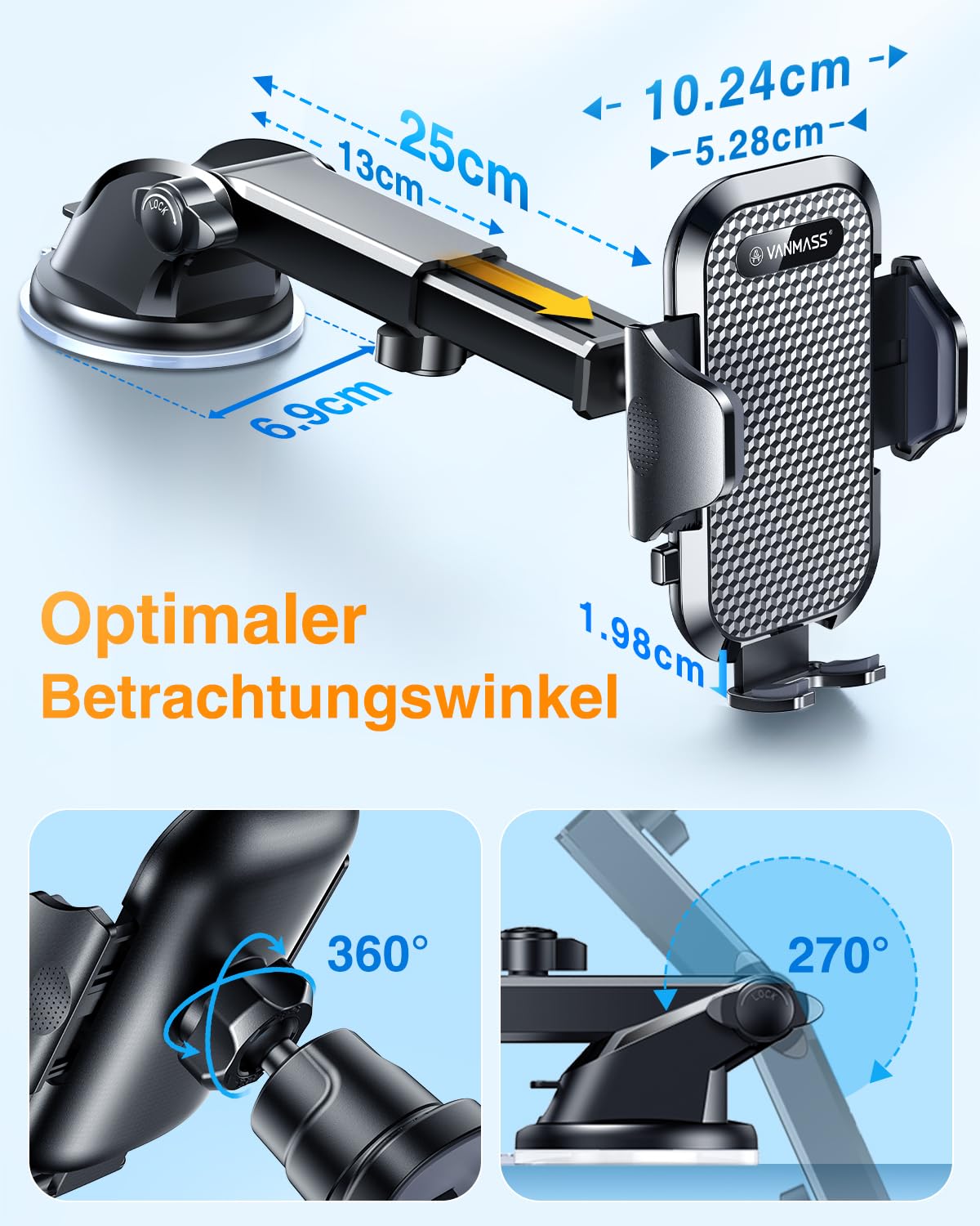 VANMASS 2026【Militär-Klasse】Handyhalterung Auto Upgrade【Stärkste Saugnapf & Lüftungshaken】4 in 1 Handy Halterung Auto 360° Drehbar Handyhalter Auto Armaturenbrett Scheibe Wand für iPhone Samsung usw 9