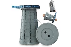 XplrKamp Retractable Folding Stool - Heavy Duty 400 lb Collapsible Portable Stool for Camping, Hiking, Fishing, Indoor/Outdoor with Non-Slip Base and Lightweight Design (Grey, 1-Pack)