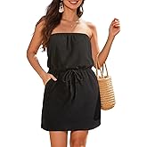 Pinup Fashion Swimsuit Cover Up Terry Cloth Strapless Dress Drawstring with Pockets