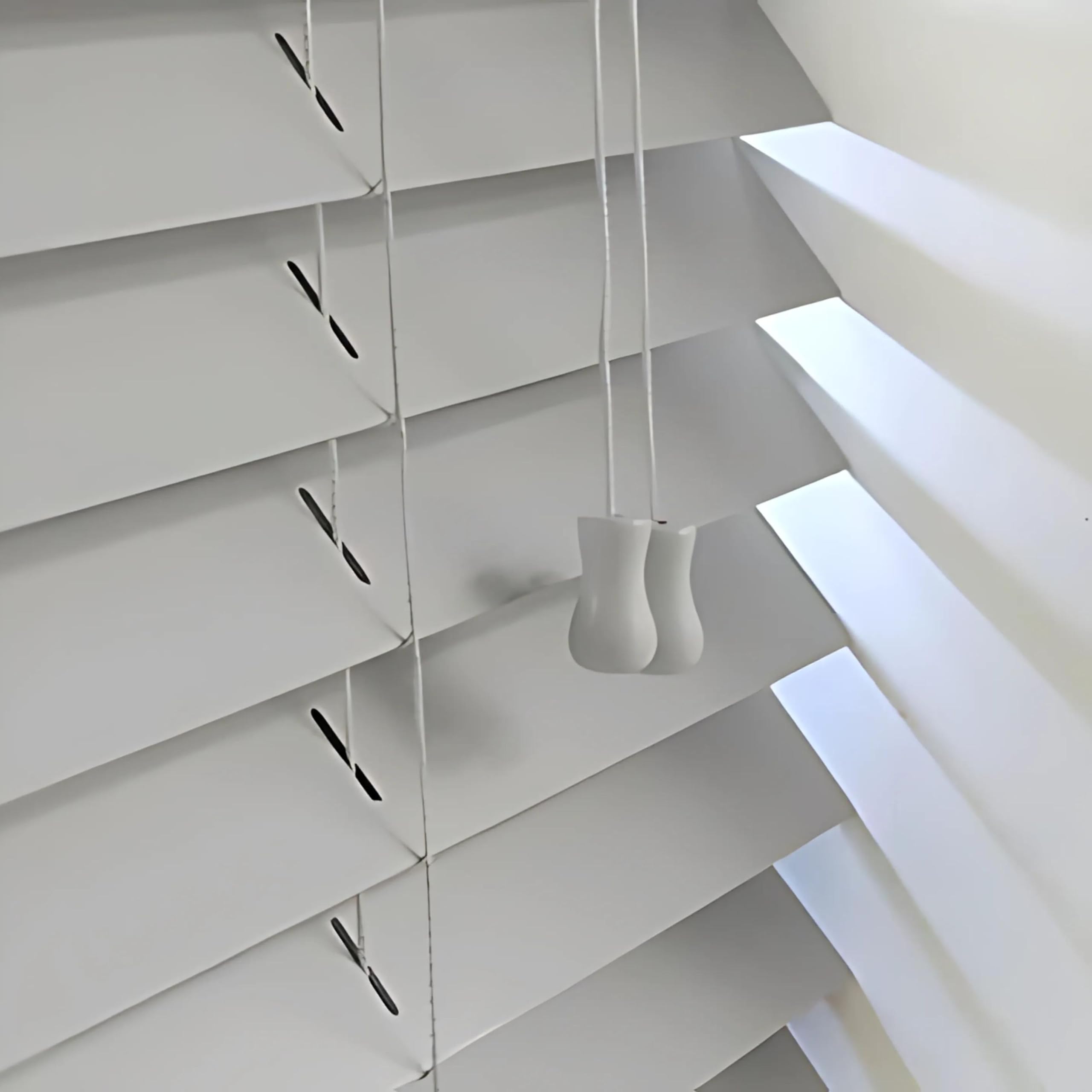 Funky Gadgets Faux Wood Blinds Window Venetian Blinds with Strings and THE OTHER with TAPE Window Blinds Embossed 50mm Slats TRIMMABLE Easy Fit Home Office (Nimbus Grey, 60cm width x 150cm drop)