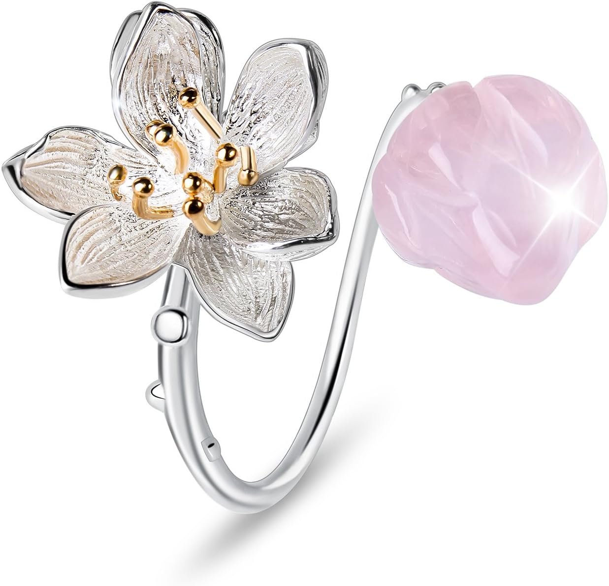 Lotus Fun S925 Sterling Silver Flower Ring Lotus Whispers Open Ring Handmade Natural Jewelry Unique Gifts for Women
