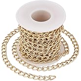 Pandahall 16.4 Feet Aluminium Curb Chains Light Golden Plated Metal Craft Chains 10x6.5x1.8mm Golden Chain with Spool for Bracelet Necklace Jewelry Making