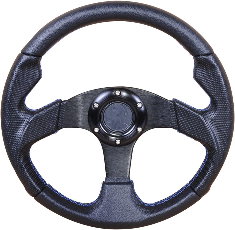 Fits 320MM Black PVC Leather Stitch 6Bolt Steering Wheel JDM Horn Hub
