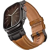 LOIRNBR Leather Bands Compatible with Apple Watch Ultra 3/2/1 Band 49mm 46mm 45mm 44mm 42mm Men, Leather Metal Connector Strap for iWatch Ultra Series 11/10/9/8/7/SE/6/5/4/3/2/1, Retro Brown/Black