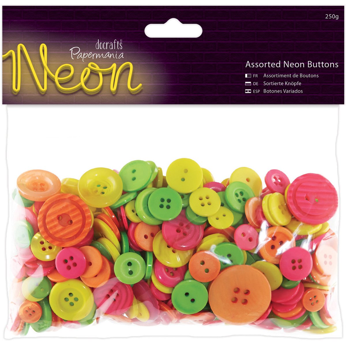 Papermania 250 g Assorted Buttons, Neon