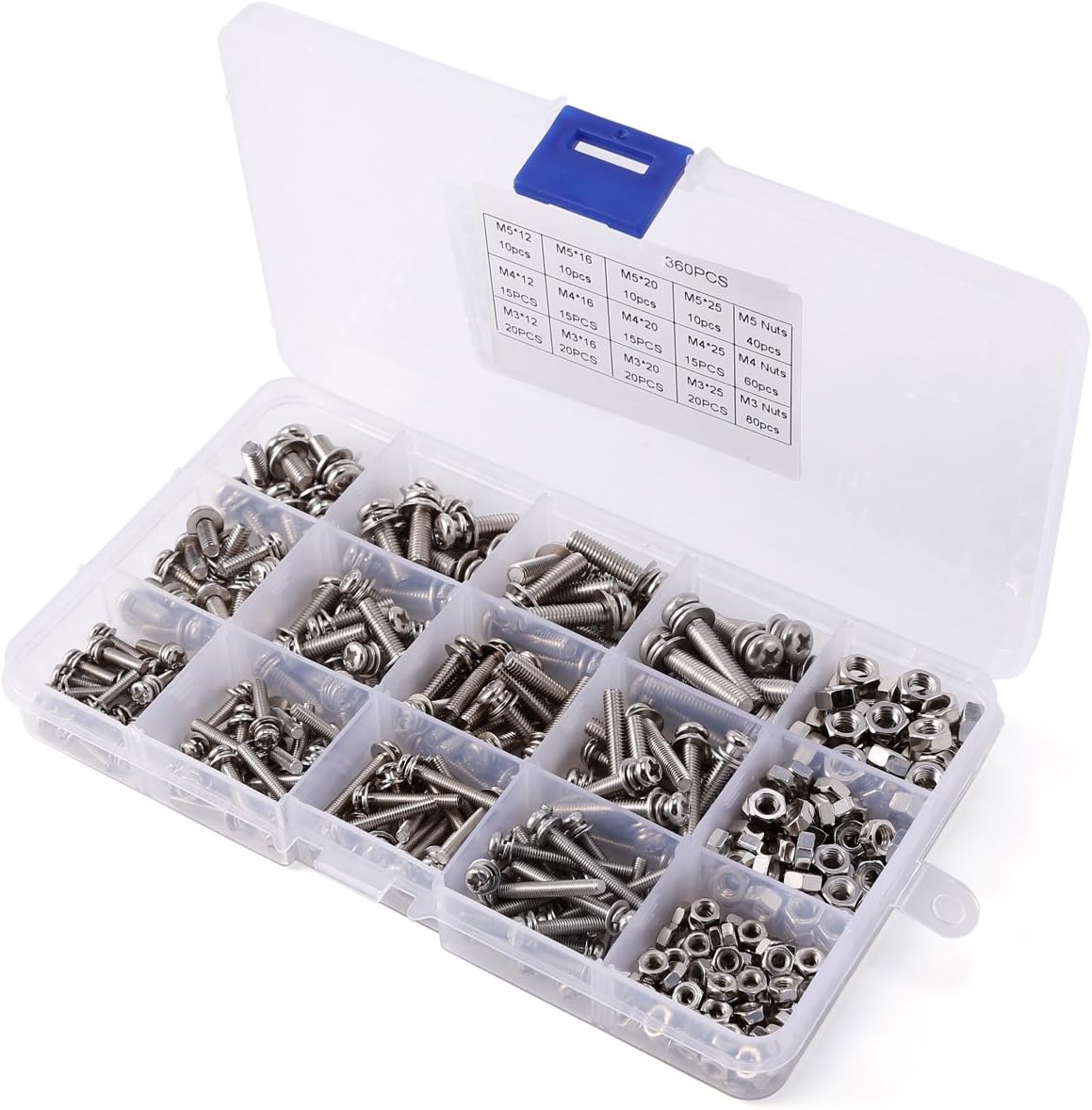 360PCS Stainless Steel Nuts Bolt Cap Socket Assortment Set Hex Head Screws Tool
