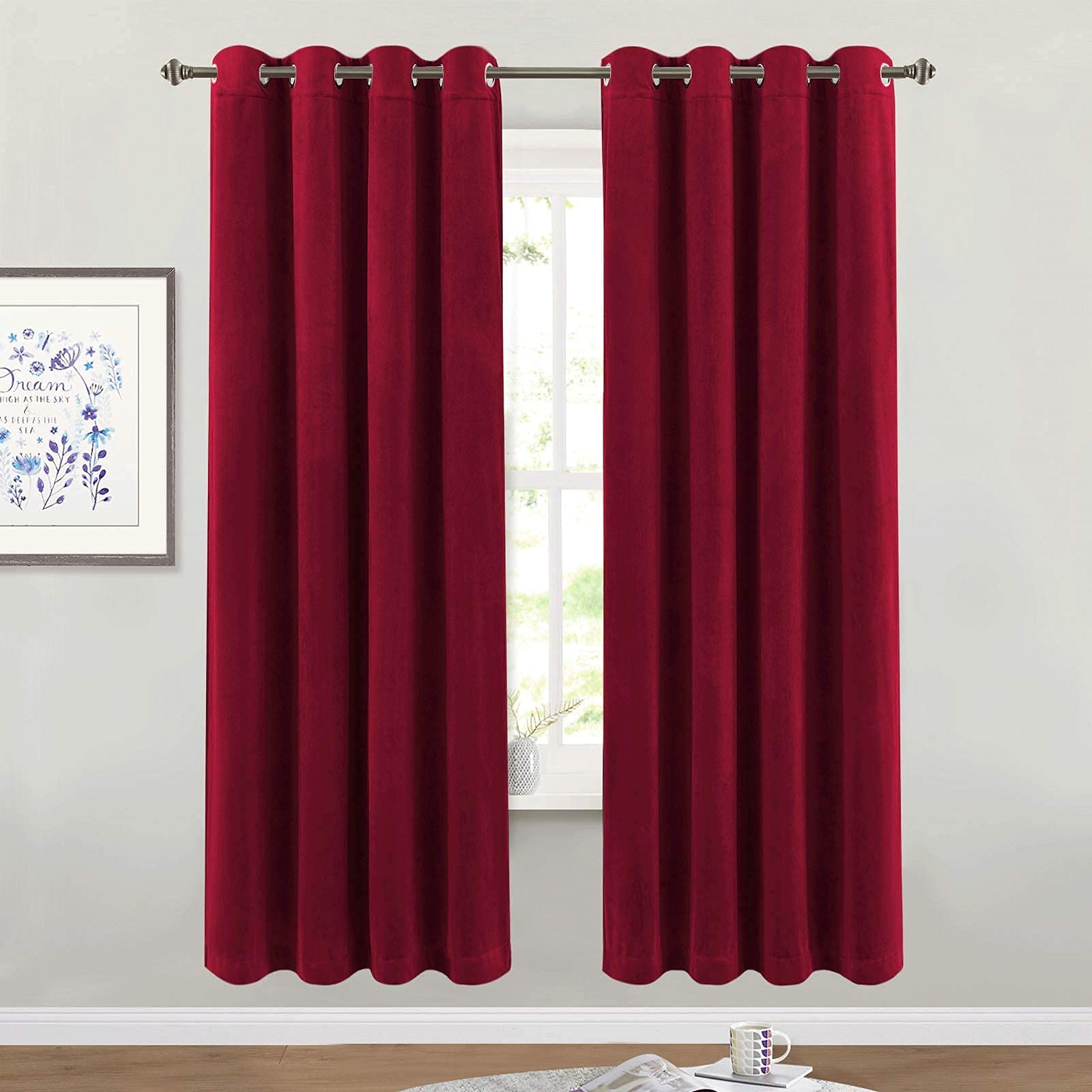 StangH Luxury Velvet Drapes 72-inch Long - Theater Red Velvet Curtain Panels Light Dimming Privacy Protect Window Treatment Set for Master Bedroom/Holiday Fete, 52 x 72 inches, 2 Pcs
