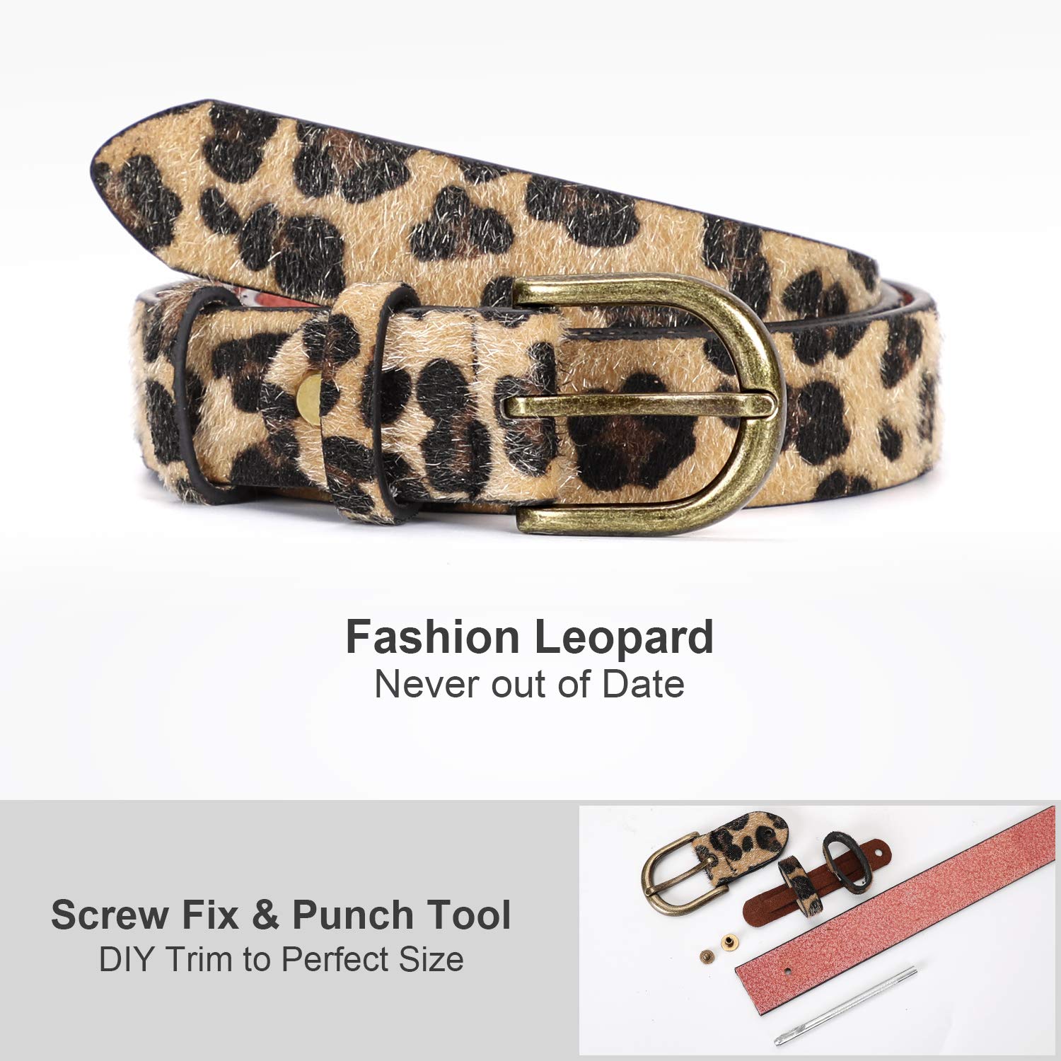 JasGood Leopard Print Leather Belt for Women Jeans Pants Waist Belt for Dresses