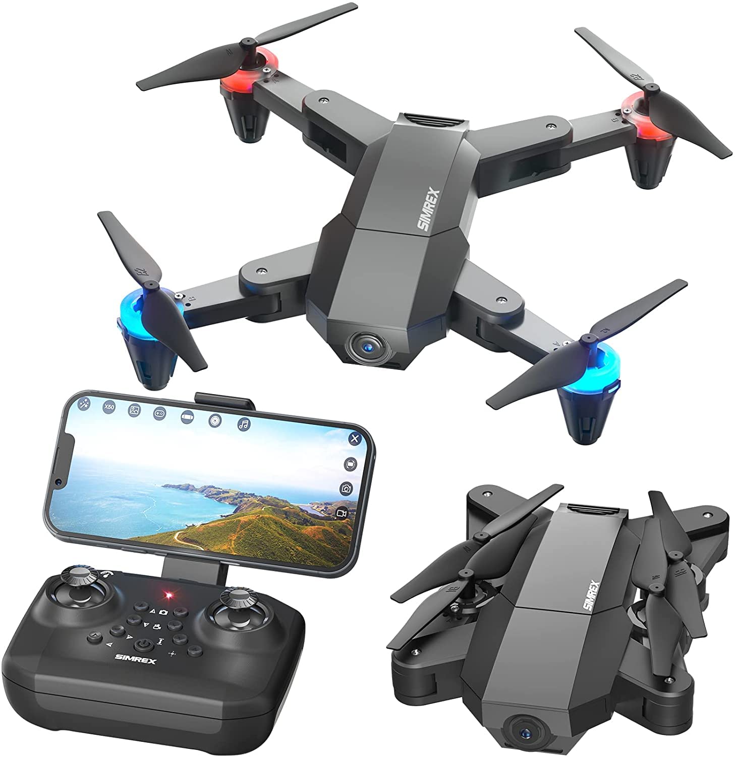 SIMREX X500 mini Drone Optical Flow Positioning RC Quadcopter with 720P ...