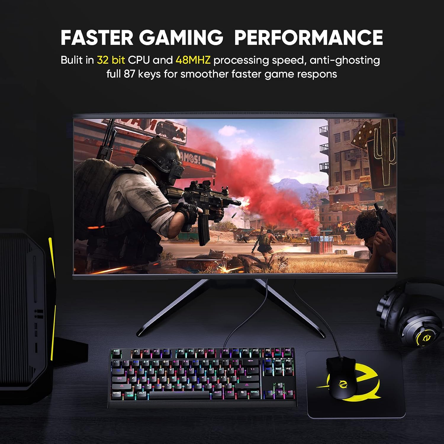 New Version TKL Compact Mechanical Gaming Keyboard, Hiwings HI100 RGB LED Rainbow Backlit 80% 87 Keys Keyboard with Blue Switches,Compatible Windows, Mac with Type C Adapter (Extra OTG): Computers & Accessories