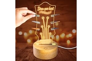 LGVOA Light Up Guitar Pick Holder, Personalized Guitar Picks Display Holder with Wooden Base, Adjustable Brightness, Gift for Music Lovers & Guitar Players
