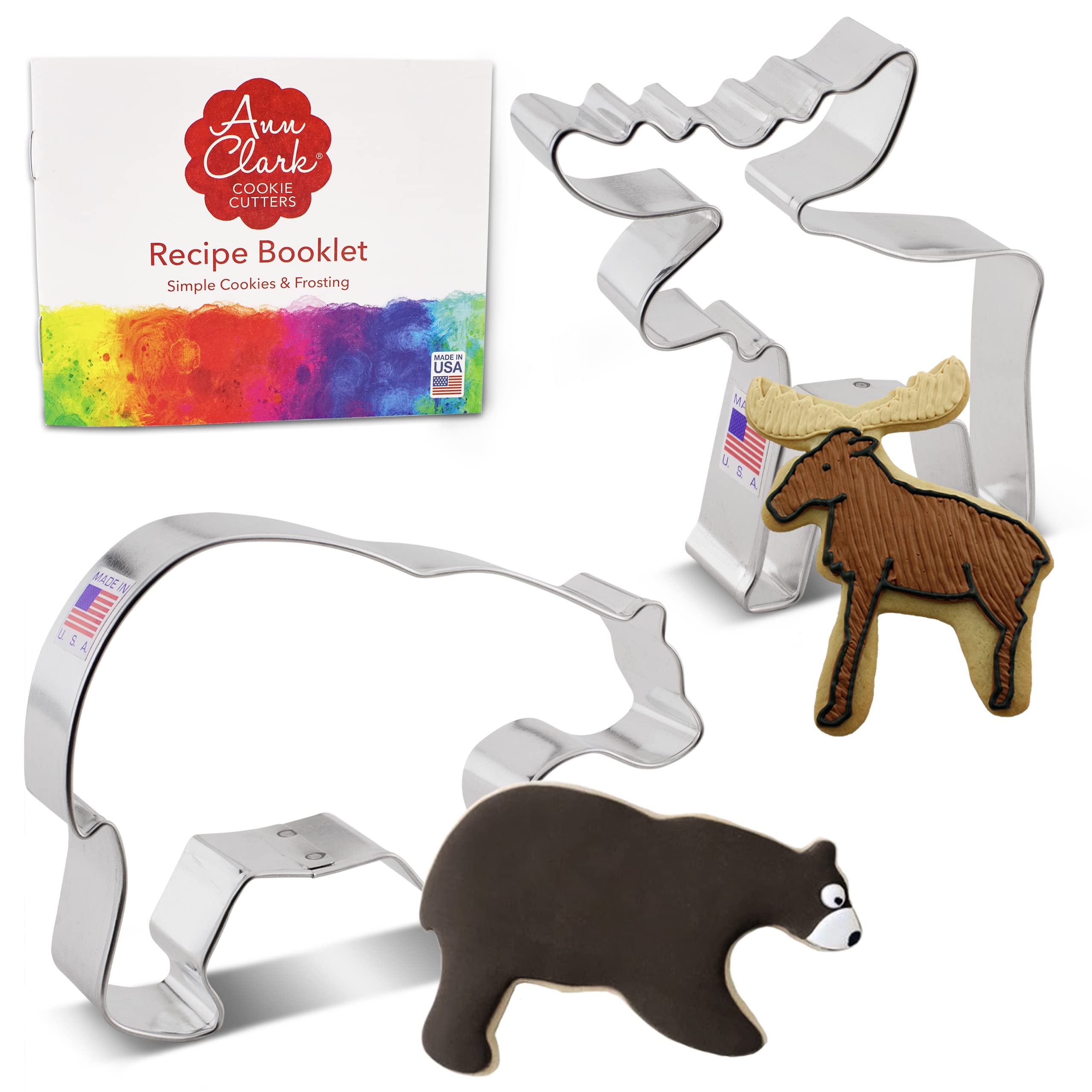 Mountain Wildlife Cookie Cutters 2-Pc. Set Made in USA by Ann Clark, Grizzly Bear and Moose