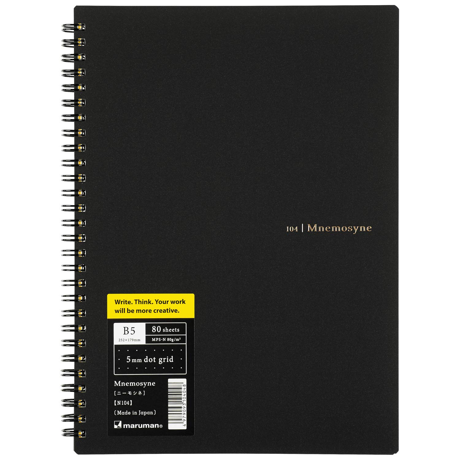 Maruman MNEMOSYNE Notebook 9.92 x 7.05 Inches (B5), 5mm dot grid, 80 Sheets (N104), White — image 1