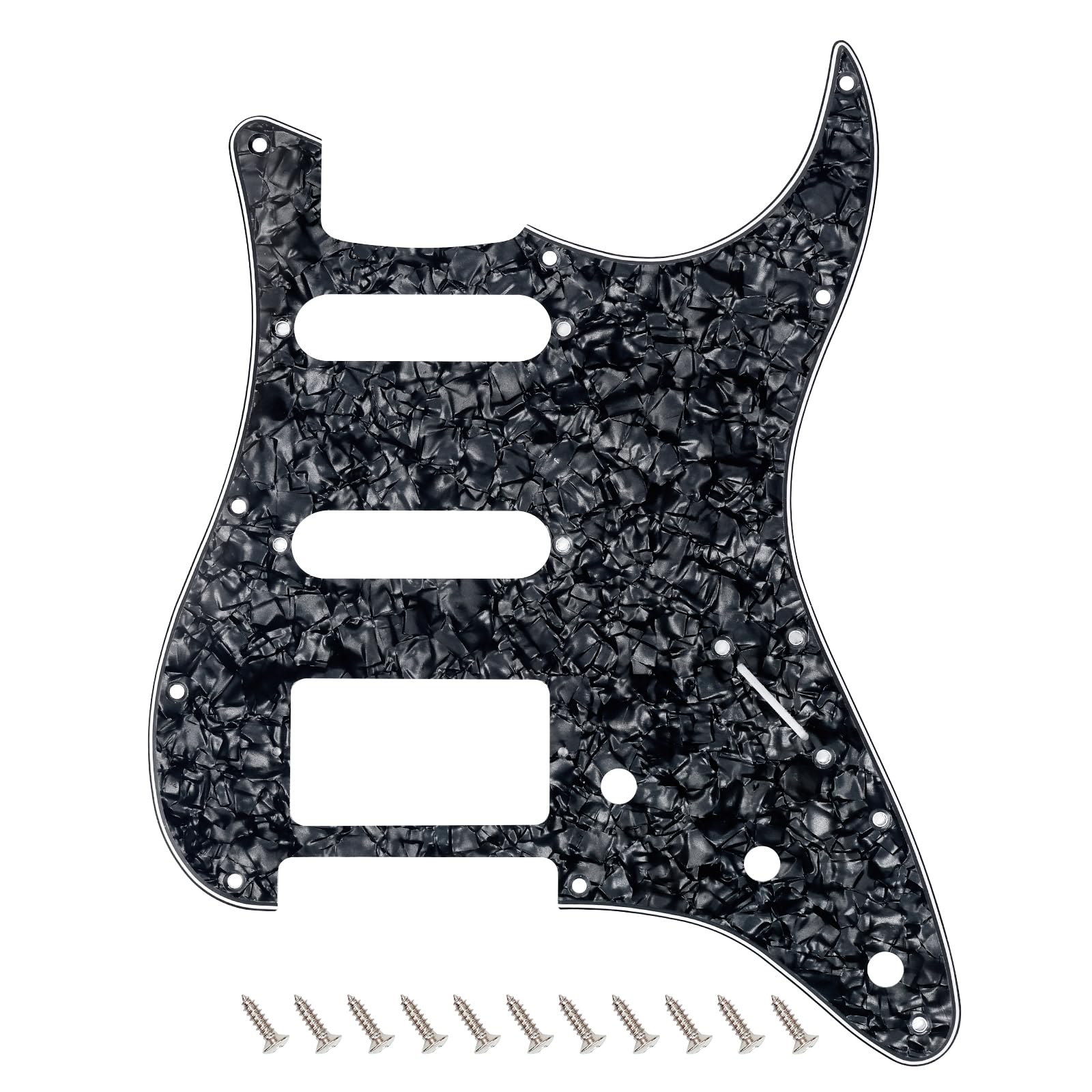 Banworks 4 Ply Strat HSS Pickguard 11-Hole Electric Guitar Pickguard SSH Scratch Plate for USA/Mexican Modern Style Standard Stratocaster ST JT/HB-02 Black Pearl — image 1