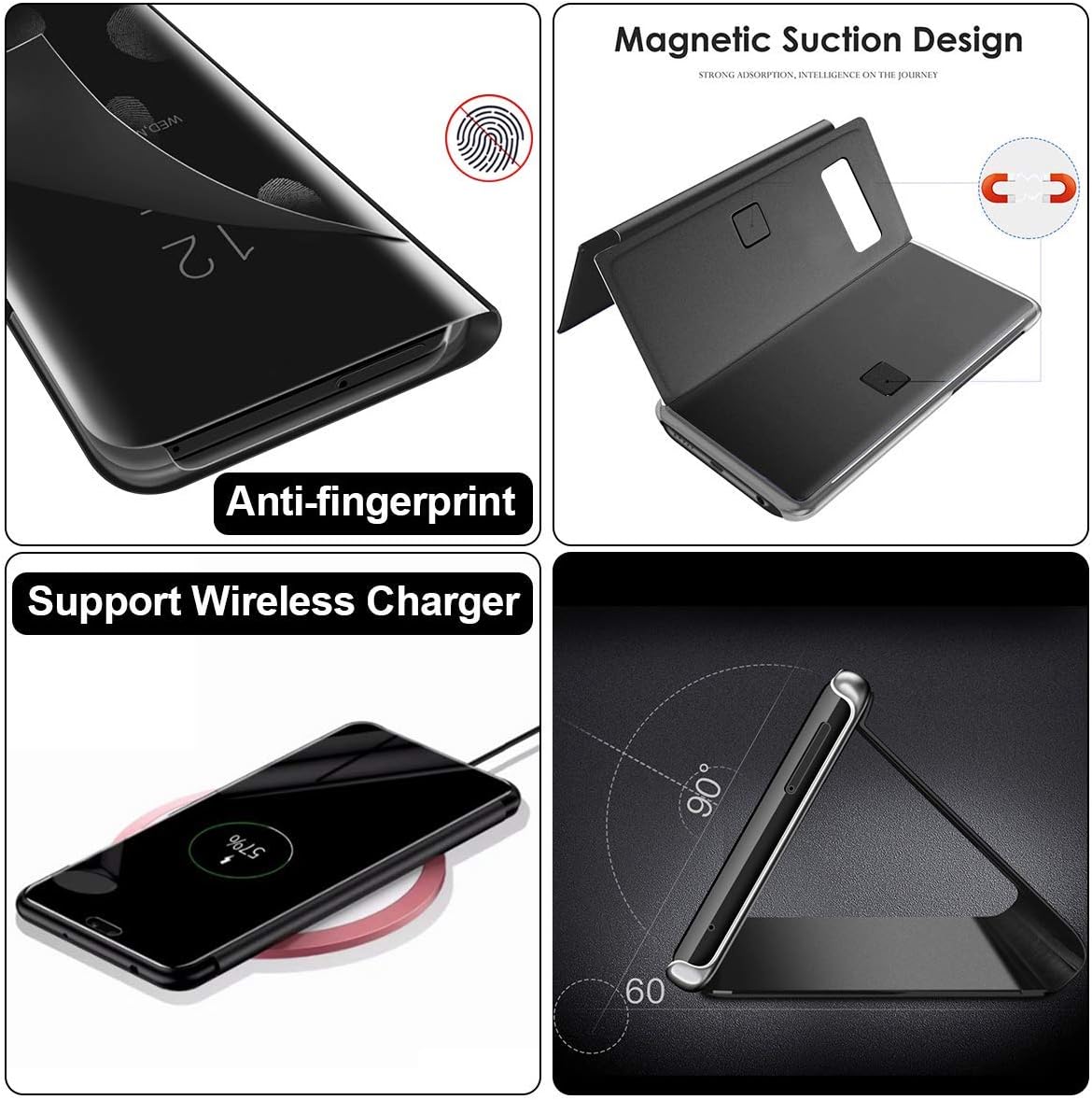 Case for Samsung Galaxy S10 Plus Case with Stand Flip Case Clear View Cover Flip Case (Black) - Image 4