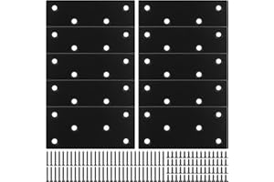 BOODVON Mending Plate, Metal Steel Flat Straight Brace Bracket, Black Double-Wide Joining Plate for Wood Furniture Fastening & Fixing with 2 Sets of Screws of Different Lengths (48x100mm, 8 Pack)
