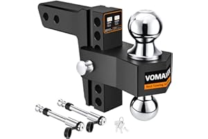 VOMAVEX Adjustable Trailer Hitch-Drop Hitch Fits 2-Inch Receiver -6" Drop/Rise Tow Hitch with 2" and 2-5/16" Tow Balls-12,500GTW with Double Anti-Theft Pins Locks, Black