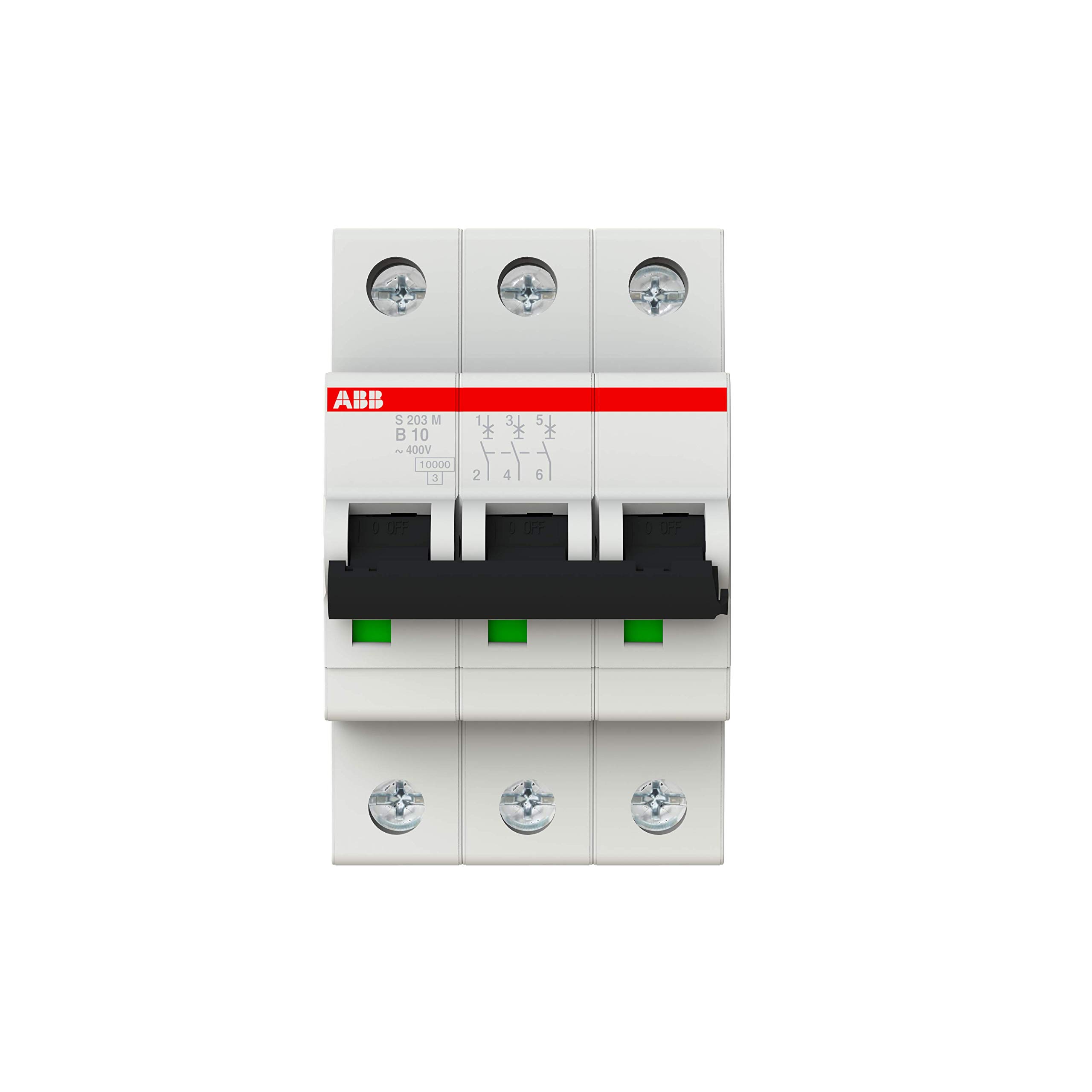 ABB S203M-B10 Miniature Circuit Breaker, 3 Pole, Type B, 10kA/15kA Breaking Capacity, 10 Amp Current (2CDS273001R0105) — image 1