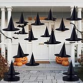 ZeeDix 24 Pcs Halloween Witch Hats Hanging Decor Indoor, Black Floating Witches Hat with 98 Ft Hanging Rope, Wizard Costume Accessories for Kids Outdoor Halloween Decorations for Home Yard Porch
