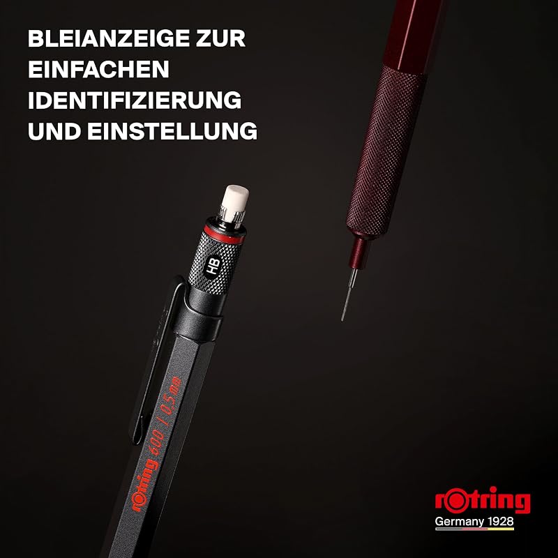 600 Druckbleistift | HB-Mine0,5 mm | Drehminenstift mit Vollmetallschaft | Steingrau | Rutschfestegerändelte Griffzone und Sechskantschaft