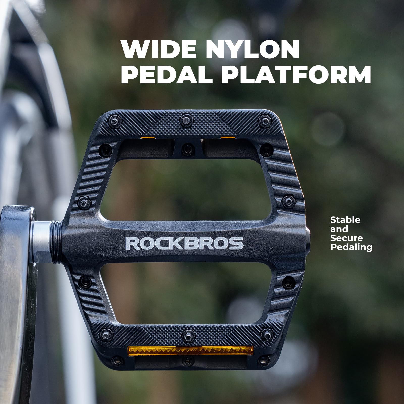 ROCKBROS Flat Pedale, Fahrradpedale rutschfest mit Eisenstiften Reflektorstreifen, Leichtes Nylon und 11,5cm Breite, Cube Pedale für Mountainbike, E-Bike, Gravel 2