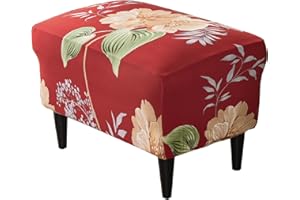 KRFOONN Ottoman Slipcovers Stretch Rectangle Footrest Stool Covers Printed Ottoman Cover for Foot Stool Furniture Protector with Non Slip Elastic Bottom(28, X-Large)
