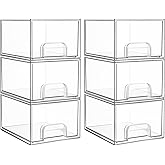 Vtopmart 6 Pack Small Stackable Storage Drawers, Acrylic Organiser, Storage and Organisation for Dresser, Bathroom, Cosmetics