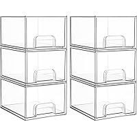 Vtopmart 6 Pack Small Stackable Storage Drawers, Acrylic Organiser, Storage and Organisation for Dresser, Bathroom, Cosmetics