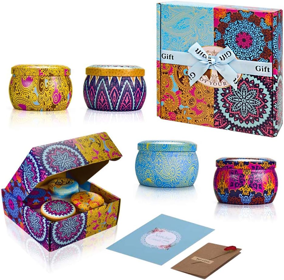 YINUO LIGHT Scented Candles Lavender, Lemon, Mediterranean Fig, Fresh Spring, Natural Soy Wax Portable Travel Tin Candle Gifts Set for Women: Home & Kitchen
