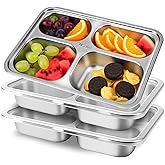 3 Pack Snack Containers for Kids Adults - 4 Compartment Stainless Steel Containers with Lids, Lunch Box, Meal Prep Containers, Divided Stainless Steel Food Storage Boxes for School, Home, Travel