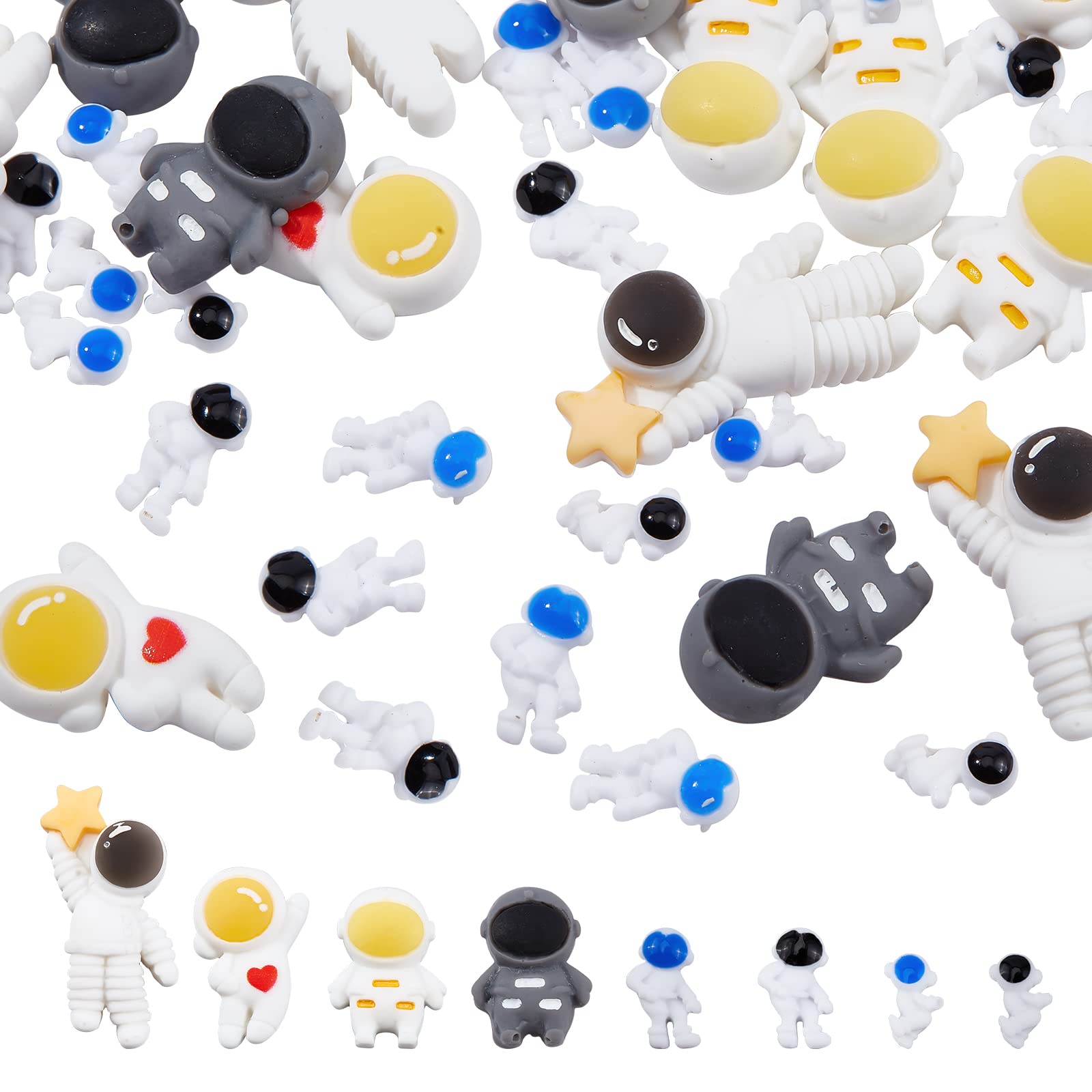 OLYCRAFT 64 Pcs Astronaut Series Theme Resin Fillers 3D Resin Filling Charms 8 Styles Astronaut Resin Cabochons for Jewelry Making - Mixed Color