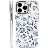 OKBUOK for iPhone 15 Pro Case [Compatible with Magsafe],Girls Women Clear Magnetic Case Silicone Shockproof Protective Cover with Pattern Summer Starfish Shell