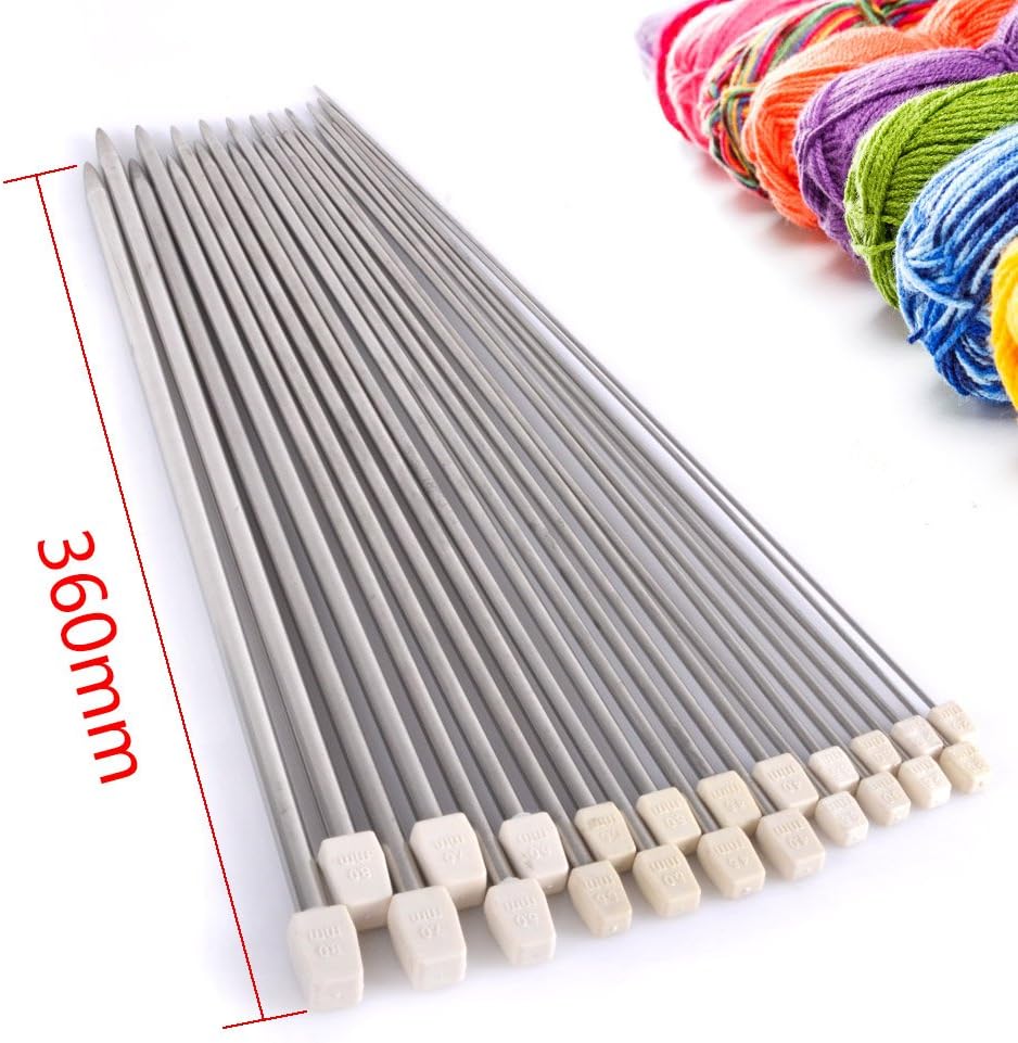 Rayinblue 11 works of 14" (36cm) Stainless Steel Single Pointed Knitting Needles Kit Set in Case 2.0mm 2.5mm 3.0mm 3.5mm 4.0mm 4.5mm 5.0mm 5.5mm 6.0mm 7.0mm 8.0mm