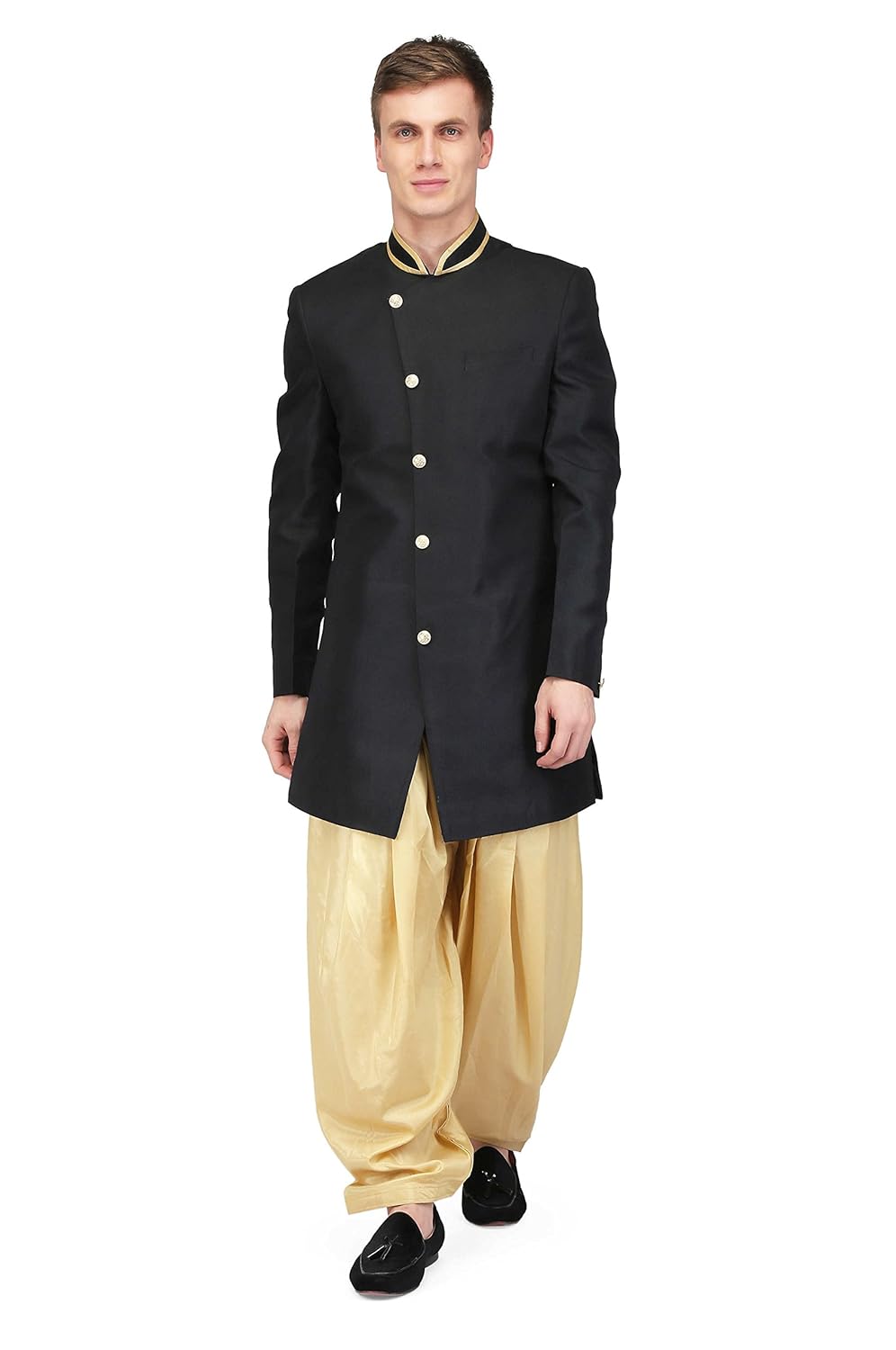 pret a porter indo-western stiched band gala jacket with patlia salwar
