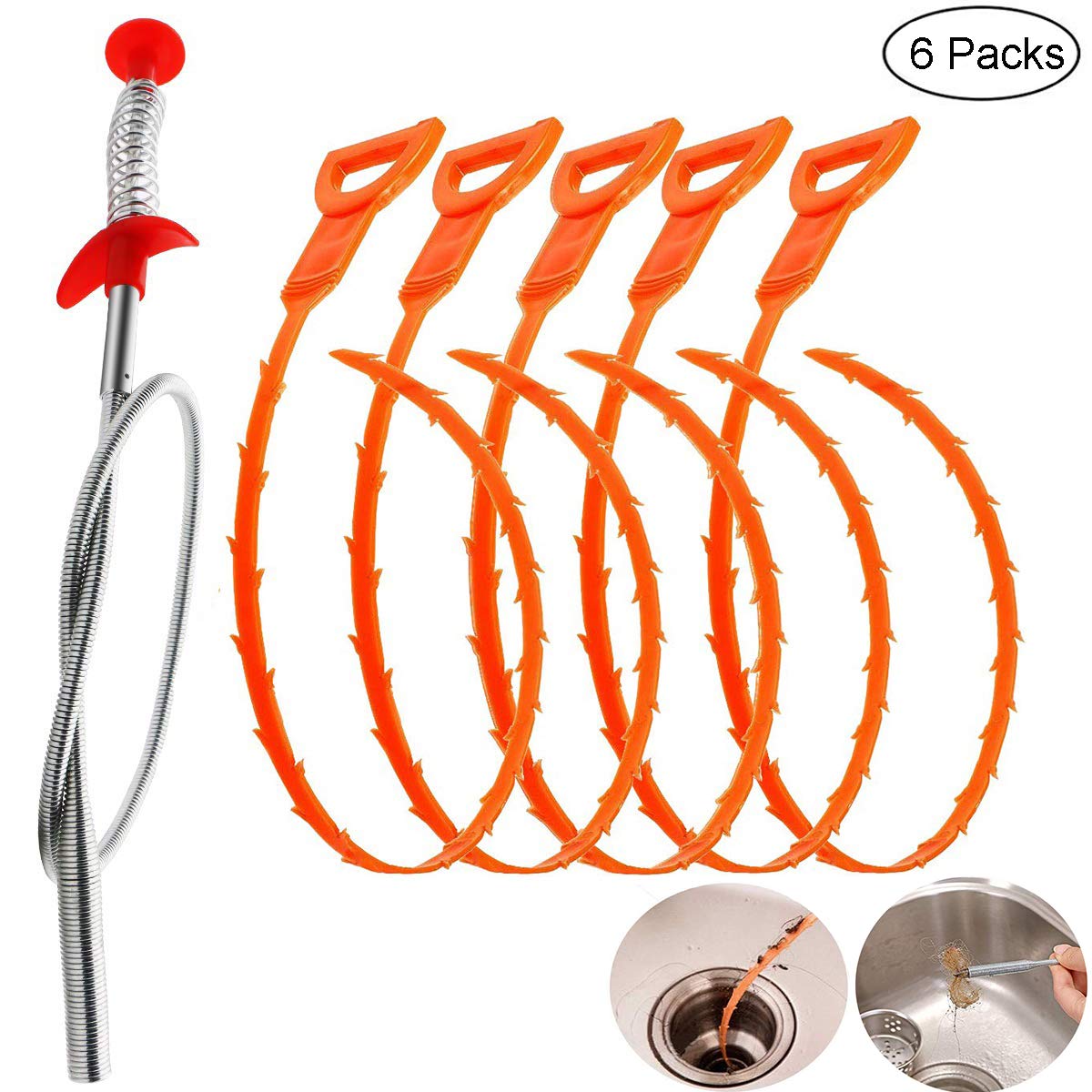 6 Pack Drain Snake Hair Drain Clog Remover Auger Catcher Bathtube Drain