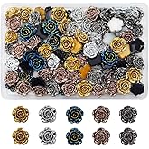 INSPIRELLE 100pcs 14mm Flatback Undrilled Metallic Rose Flower Cabochons No Holes Resin Flat Back for Jewelry Making and Crafting