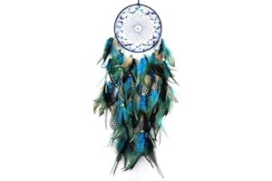 SOYUZU Blue&Black Feather Dream Catcher for Bedroom, Dream Catcher with Moon Pendant, Large Dream Catcher for Wall Hanging Crafts