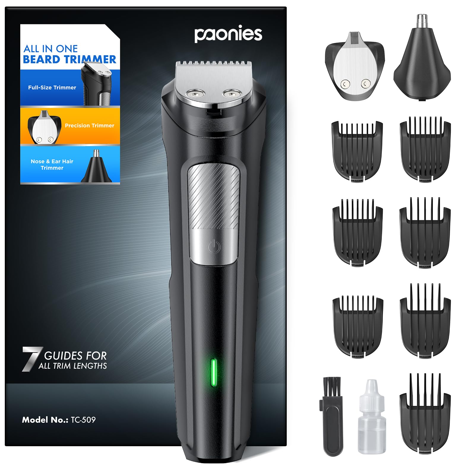 Beard Trimmer Hair Clippers Men, Nose & Ear Trimmer, 9-in-1 Body Groomer Men Kit, Cordless Rechargeable Hair Clippers with 7 Limit Combs, Stainless Steel Blades, 100% Waterproof Extra Long Life