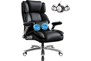 CHAIRKER 750lbs Heavy Duty Desk Chair with 3D Kneading Massage, Big and Tall Office Chairs with Ergonomic Support, 4D Armrests, 5 Quiet Dual Rubber Wheel, Thick Pocket Spring Cushion(Black, PU)