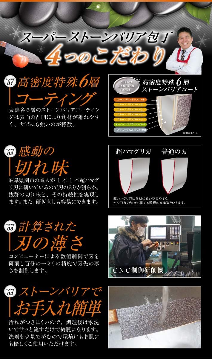 Amazon スーパーストーンバリア包丁 包丁 ストーン ステンレス 切れる 切れ味 三徳 三徳165mm スーパーストーンバリア 三徳包丁 通販